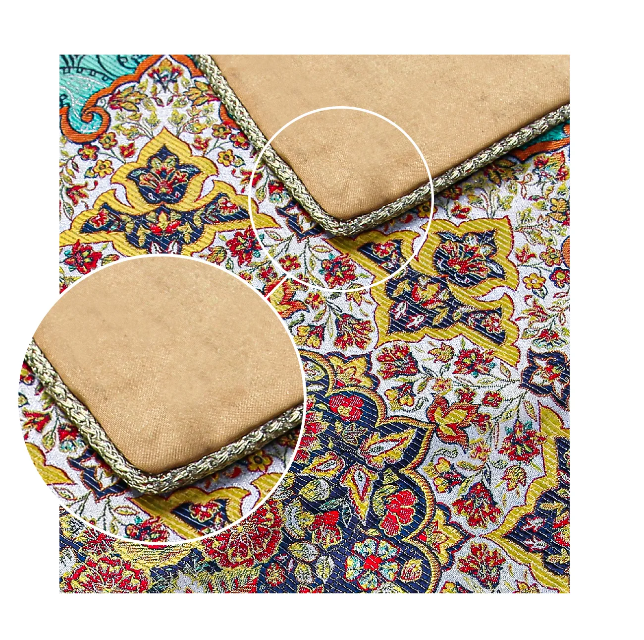ست جهار تکه ابریشم ترمه عدل کشمیر طرح گل فرنگ g40