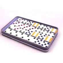بازی فکری ناب سل مدل دومینو 28 عددی نقطه رنگی نشکن همراه با قاب فلزی کد DOUBLE SIX COLOR DOT DOMINOES NAAB002