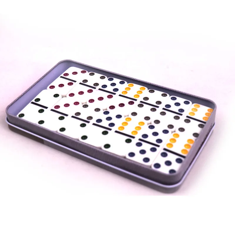 بازی فکری ناب سل مدل دومینو 28 عددی نقطه رنگی نشکن همراه با قاب فلزی کد DOUBLE SIX COLOR DOT DOMINOES NAAB002