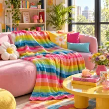 پتو مسافرتی 1 نفره مدل راه راه شاد سایز 160×220 سانتی‌متر