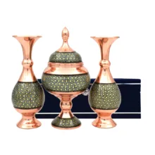 ست 3 تکه گلدان و شکلات خوری خاتم کاری مسی کد 20