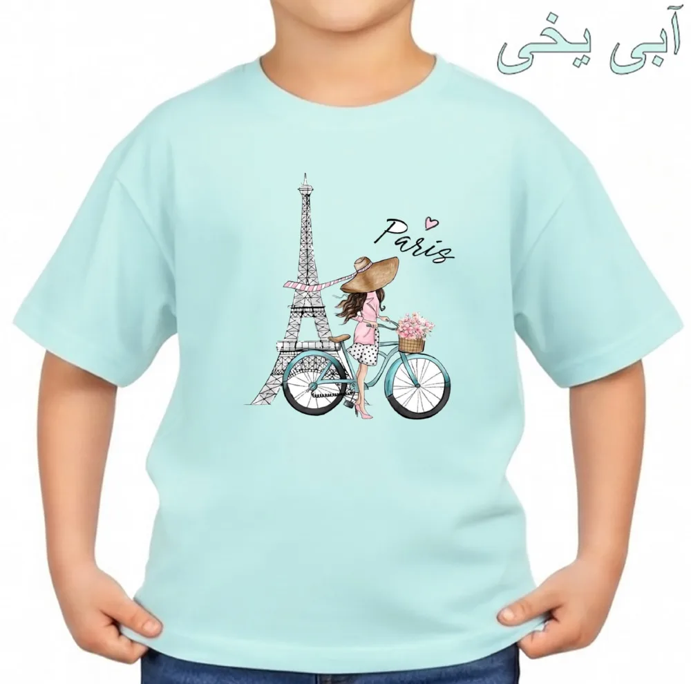 تی‌شرت آستین کوتاه بچگانه مدل دخترک و پاریس کد v20