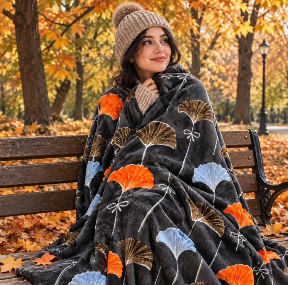 پتو مسافرتی 1 نفره مدل گل بادبزنی سایز 160×220 سانتیمتر