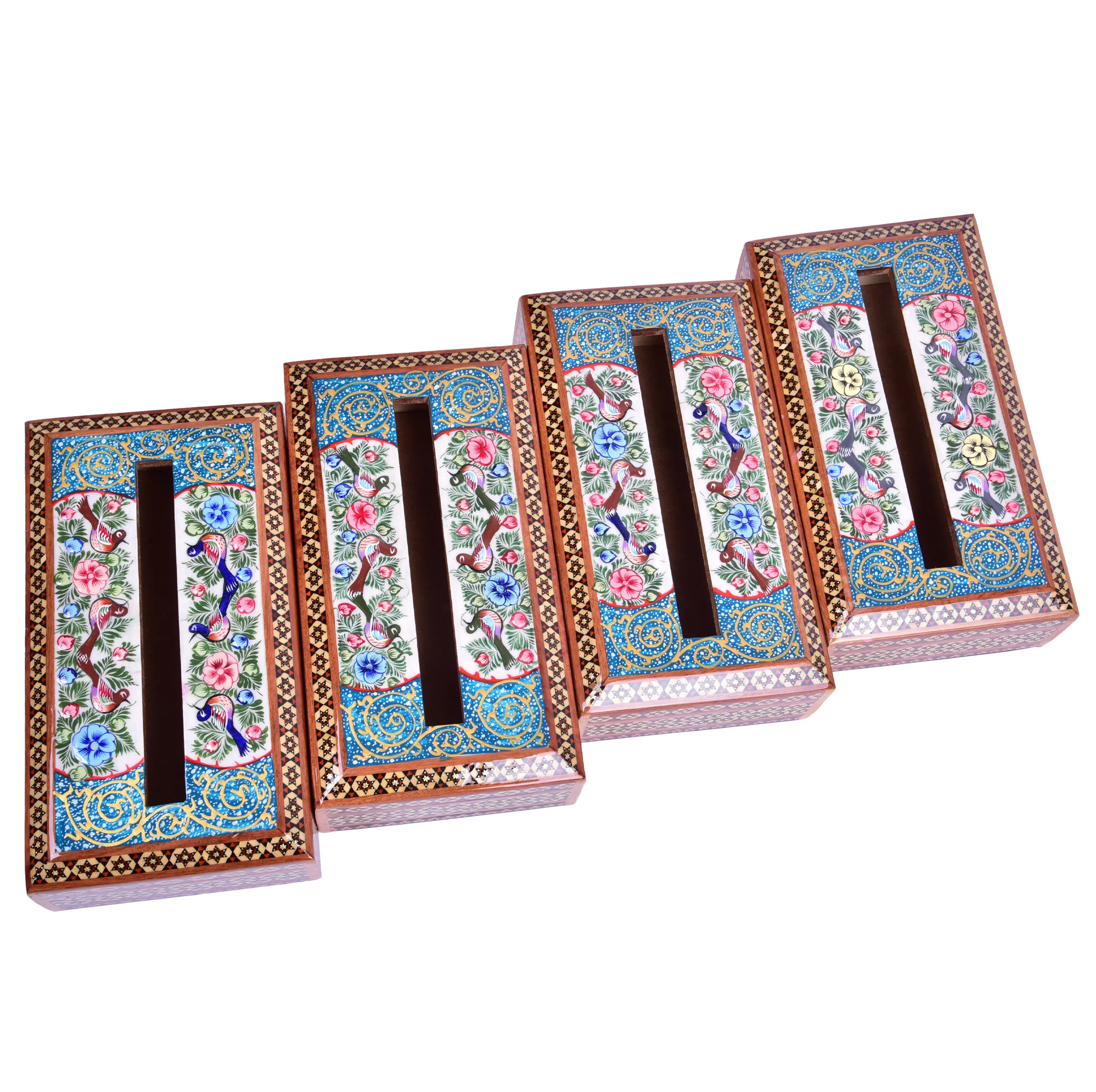 جعبه دستمال کاغذی خاتم کاری طرح بهار نو کد GB2614