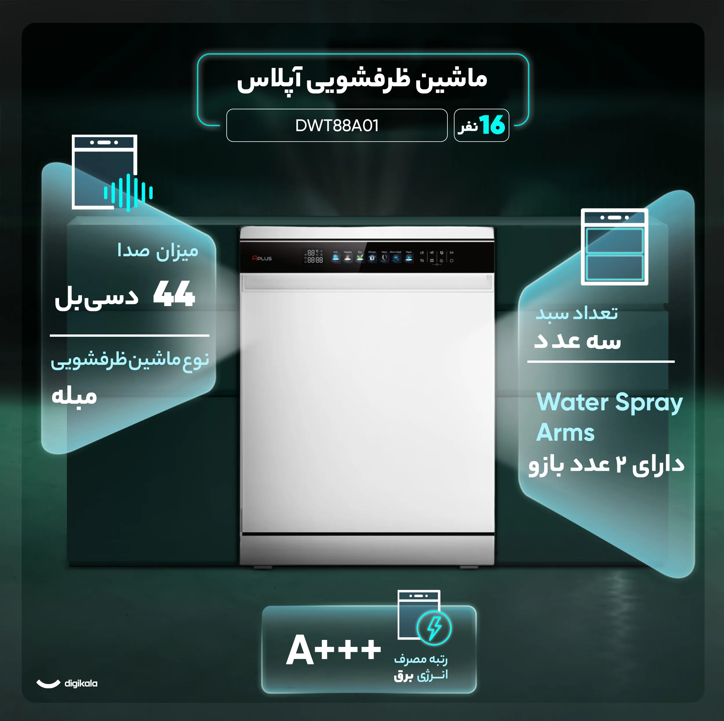 ماشین ظرفشویی 16 نفره آپلاس مدل DWT88A01