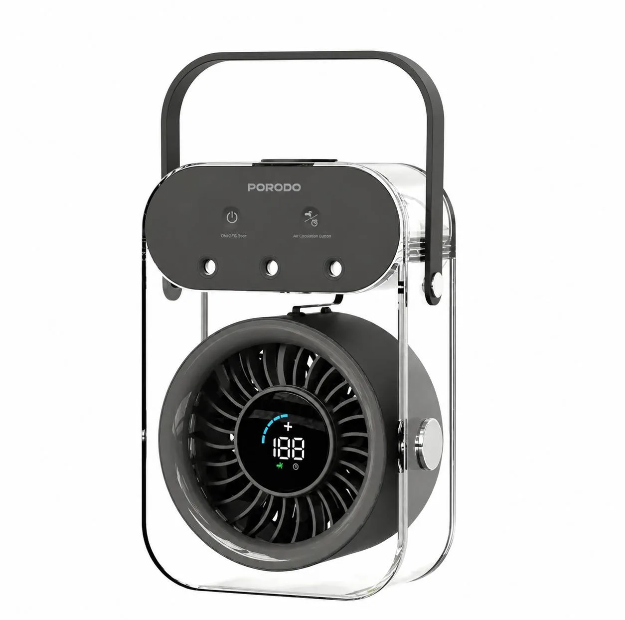 پنکه‌ شارژی رومیزی پرودو مدل PDLFSTZH26BK Aqua ظرفیت 4000 میلی آمپر ساعت