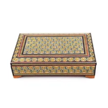 جعبه جواهرات خاتم کاری چوبی مدل لولایی کد 2214