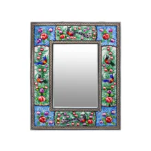آینه خاتم کاری مدل مینیاتور برجسته طرح گل و مرغ کد 2824GrBl