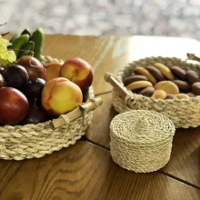 سبد حصیری مدل دسته بامبو مجموعه سه عددی