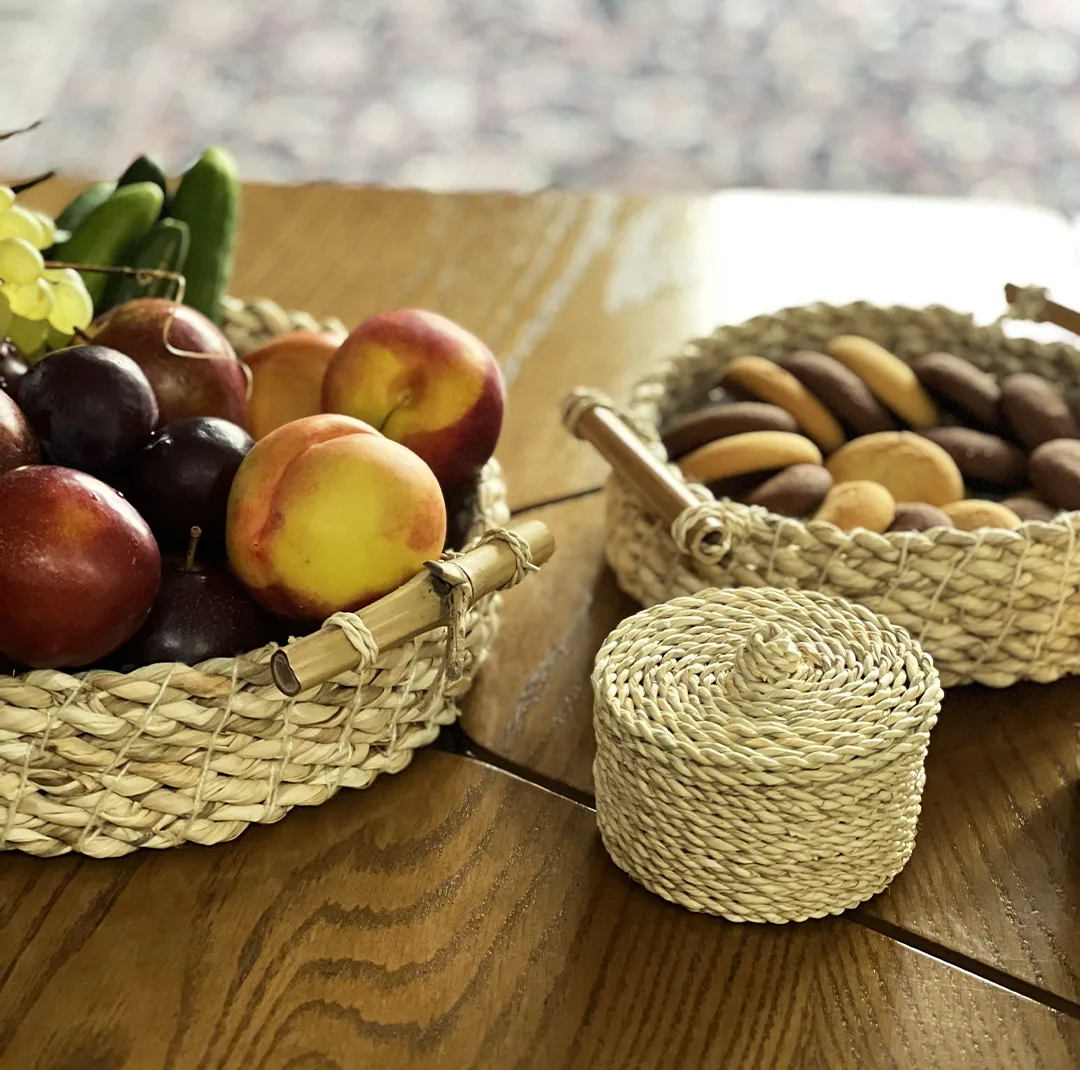 سبد حصیری مدل دسته بامبو مجموعه سه عددی