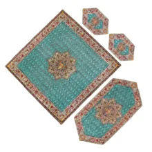 ست جهار تکه ابریشم ترمه عدل کشمیر طرح گل فرنگ g40
