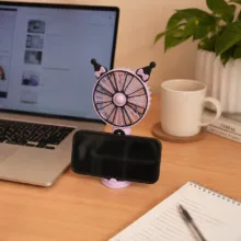 پنکه‌ دستی شارژی مدل پایه دار کرومی کد Mini Circle Portable & Rechargeable Fan