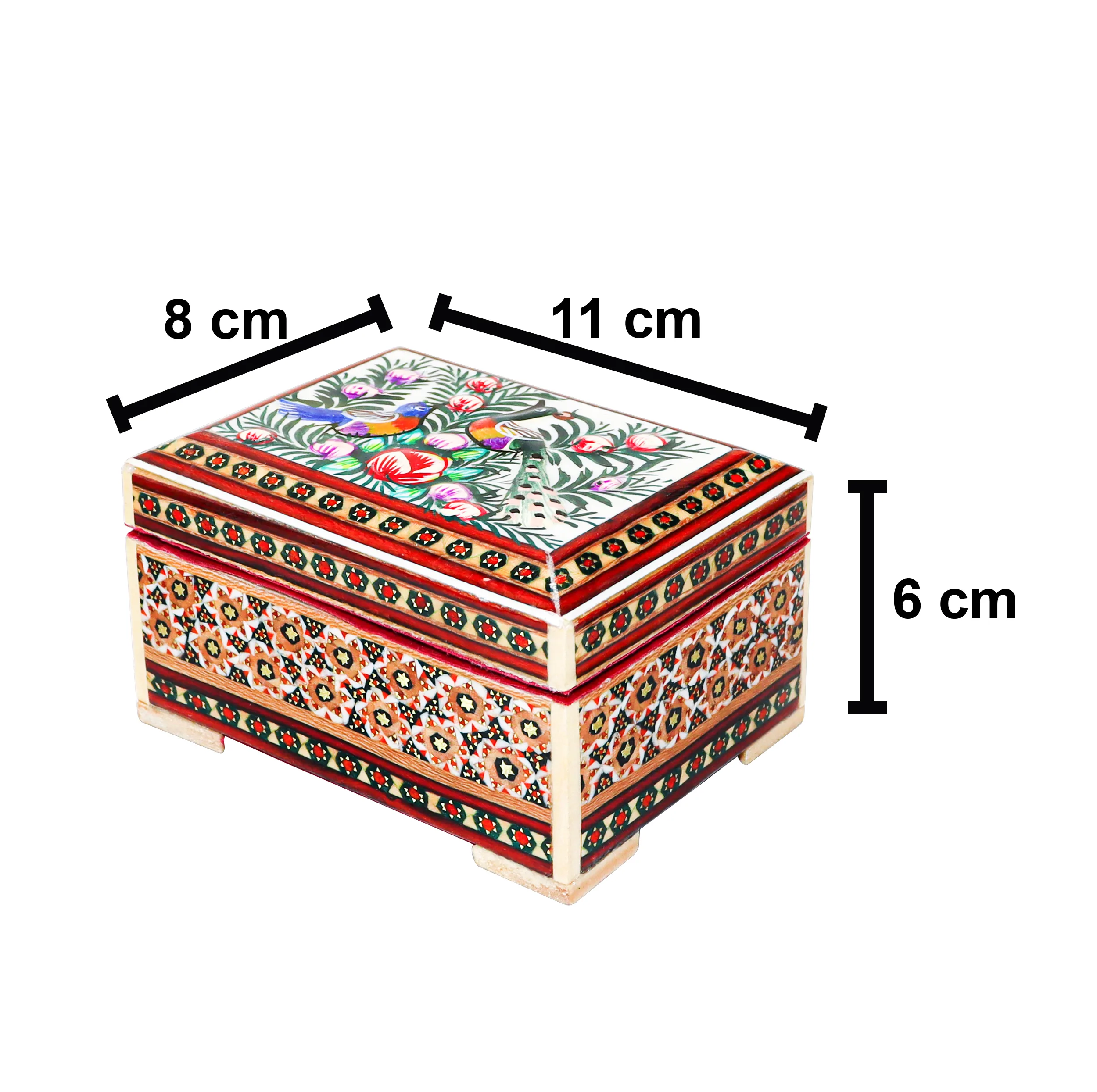 جعبه جواهرات خاتم کاری مدل مینیاتور برجسته طرح گل و مرغ کد MQ1186Gr