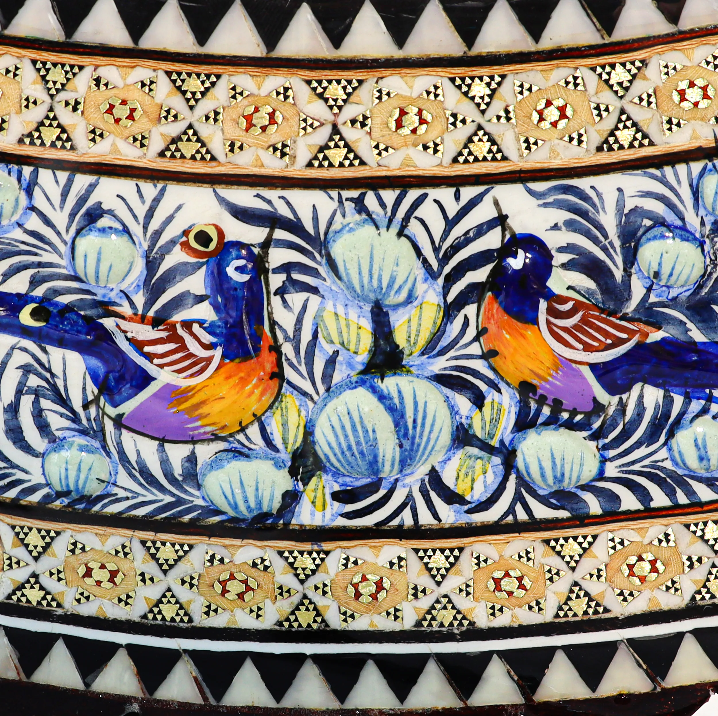آینه خاتم کاری چوبی صنایع دستی فاخر مدل الیپس طرح گل و مرغ برجسته کد 56p46-2f4Bl