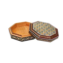 جعبه جواهرات خاتم کاری چوبی صنایع دستی فاخر طرح 8 ضلعی کد 10103
