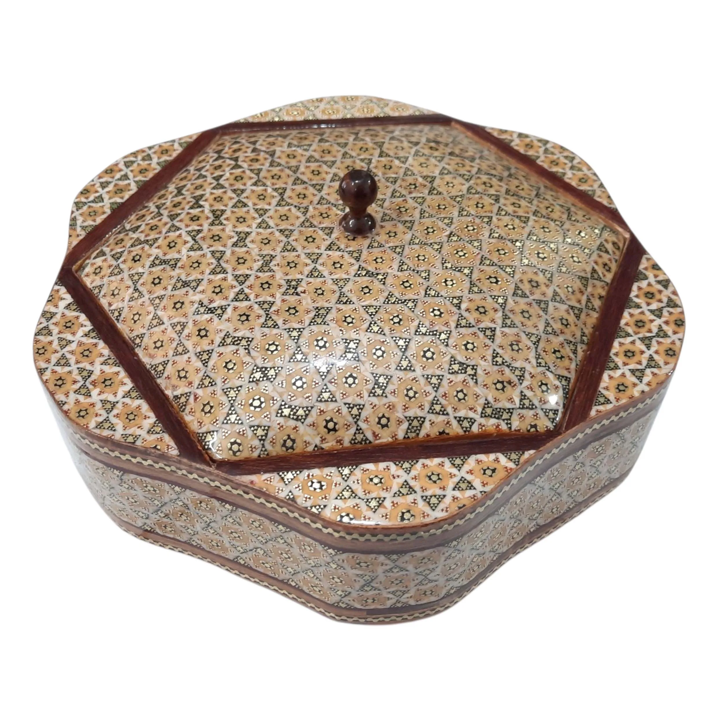 شکلات خوری خاتم کاری چوبی مدل شش گوش هلالی کد 140545