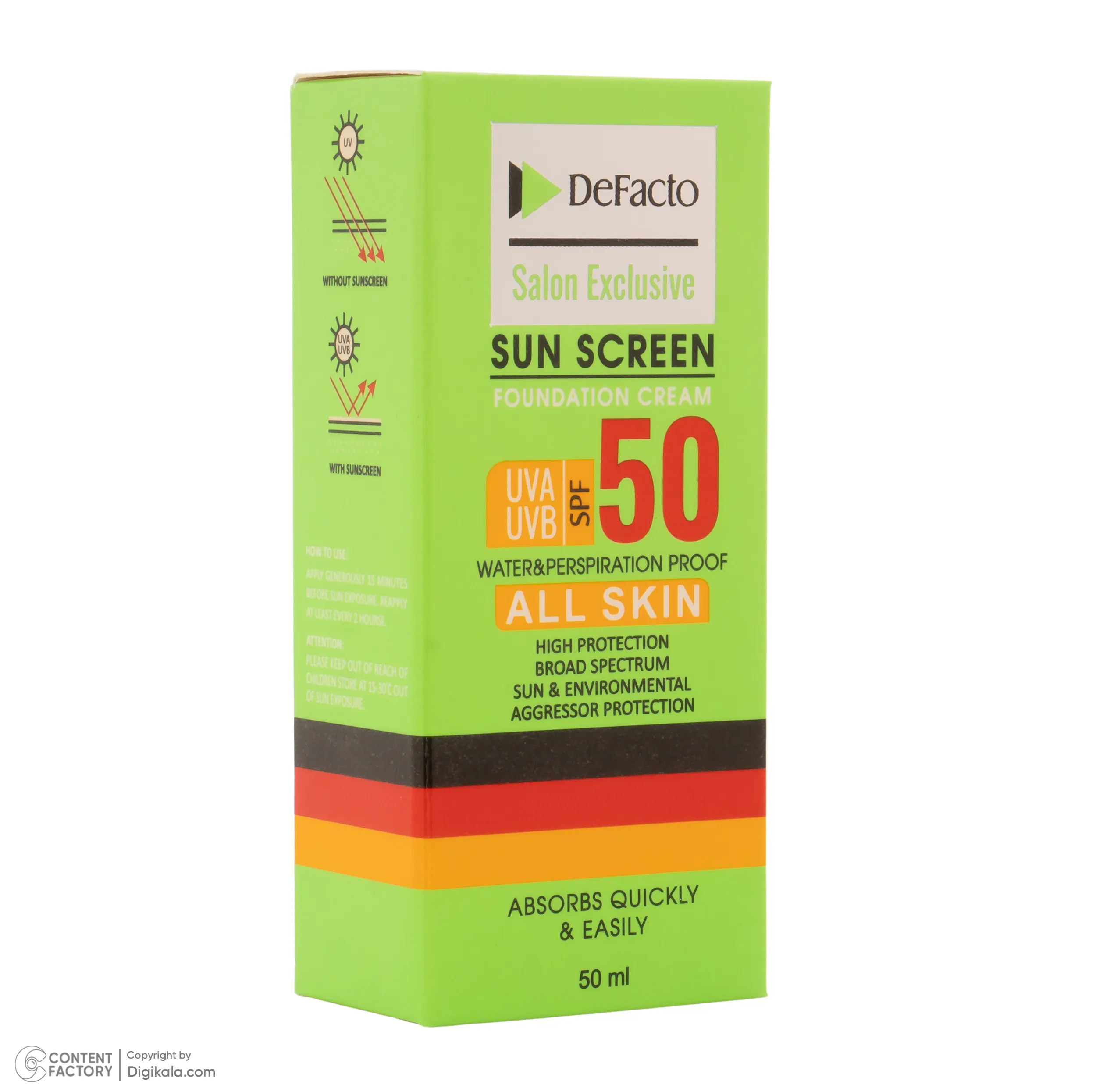 کرم ضد آفتاب رنگی صورت دیفکتو SPF 50 مدل D.01 ‌مناسب برای انواع پوست حجم 50 میلی‌لیتر