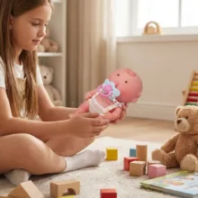 عروسک ناب سل مدل نخودی موزیکال عطری کد BABY FUNNY NO.XMY3040B ارتفاع 18 سانتی متر