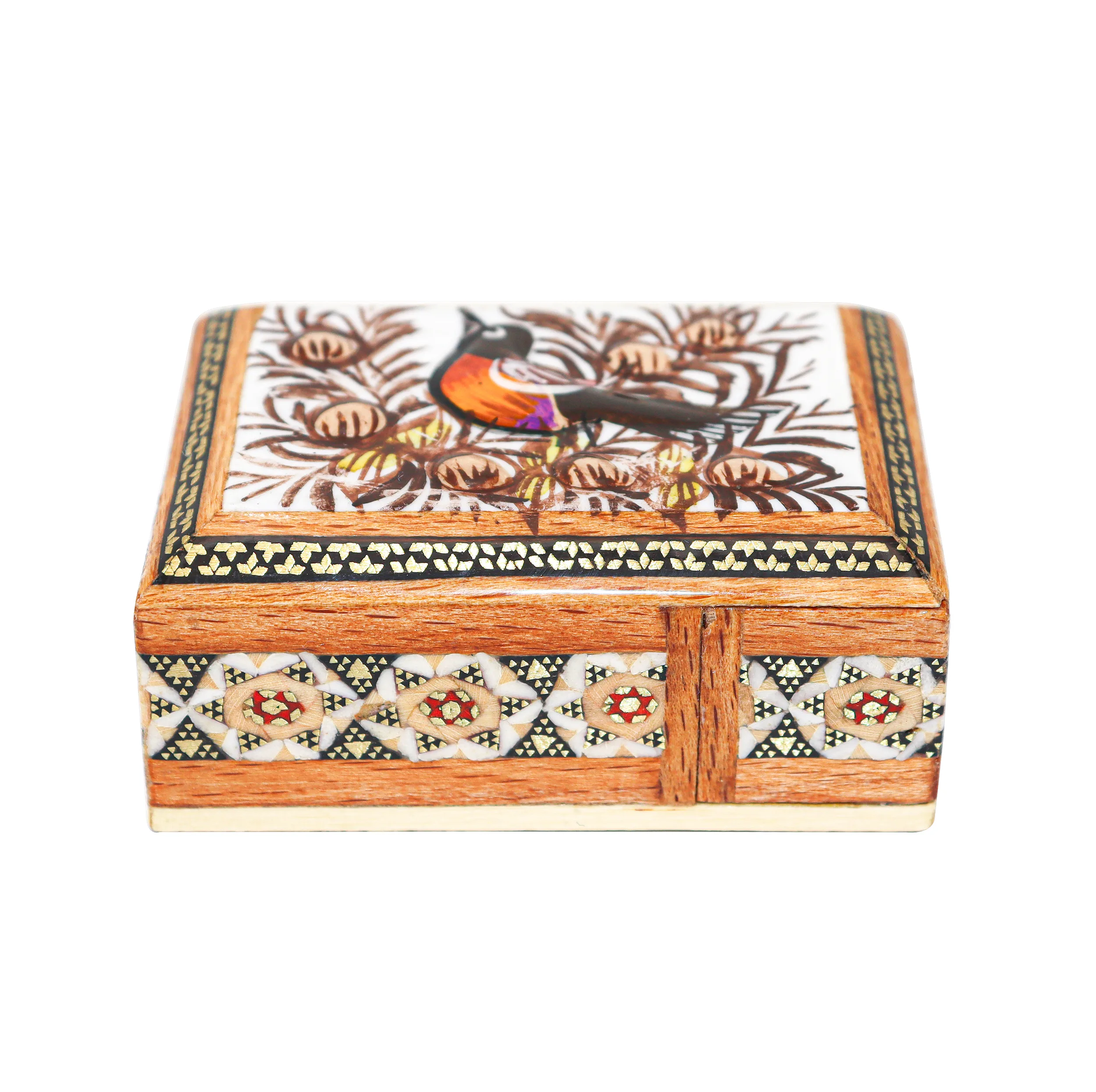 جا کارتی خاتم کاری مدل کشویی لبه صاف طرح گل و مرغ برجسته کد 7p5Br