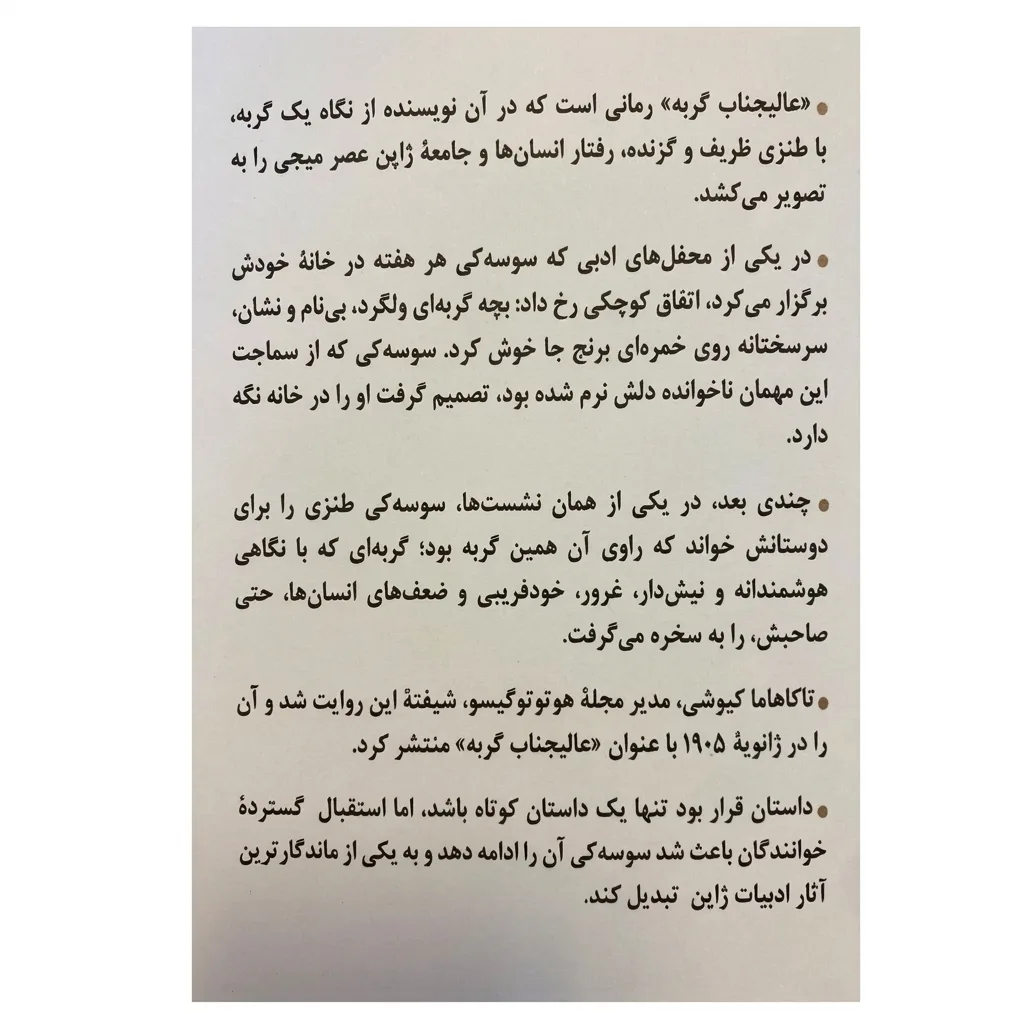 کتاب عالیجناب گربه اثر سوسه کی ناتسومه ترجمه هاشم رجب زاده انتشارات فرهنگ معاصر