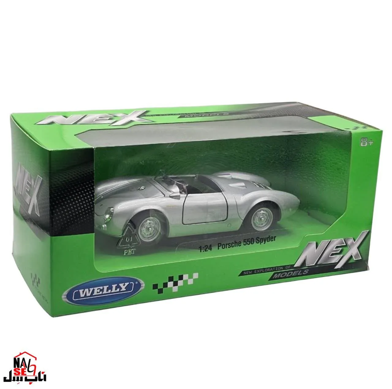 ماکت ماشین بازی ناب سل مدل پورشه اسپایدر 550 فلزی طرح ولی کد WELLY 1:24 PORSCHE 550 SPYDER