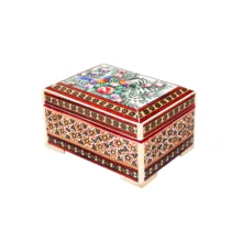 جعبه جواهرات خاتم کاری مدل مینیاتور برجسته طرح گل و مرغ کد MQ1186Gr