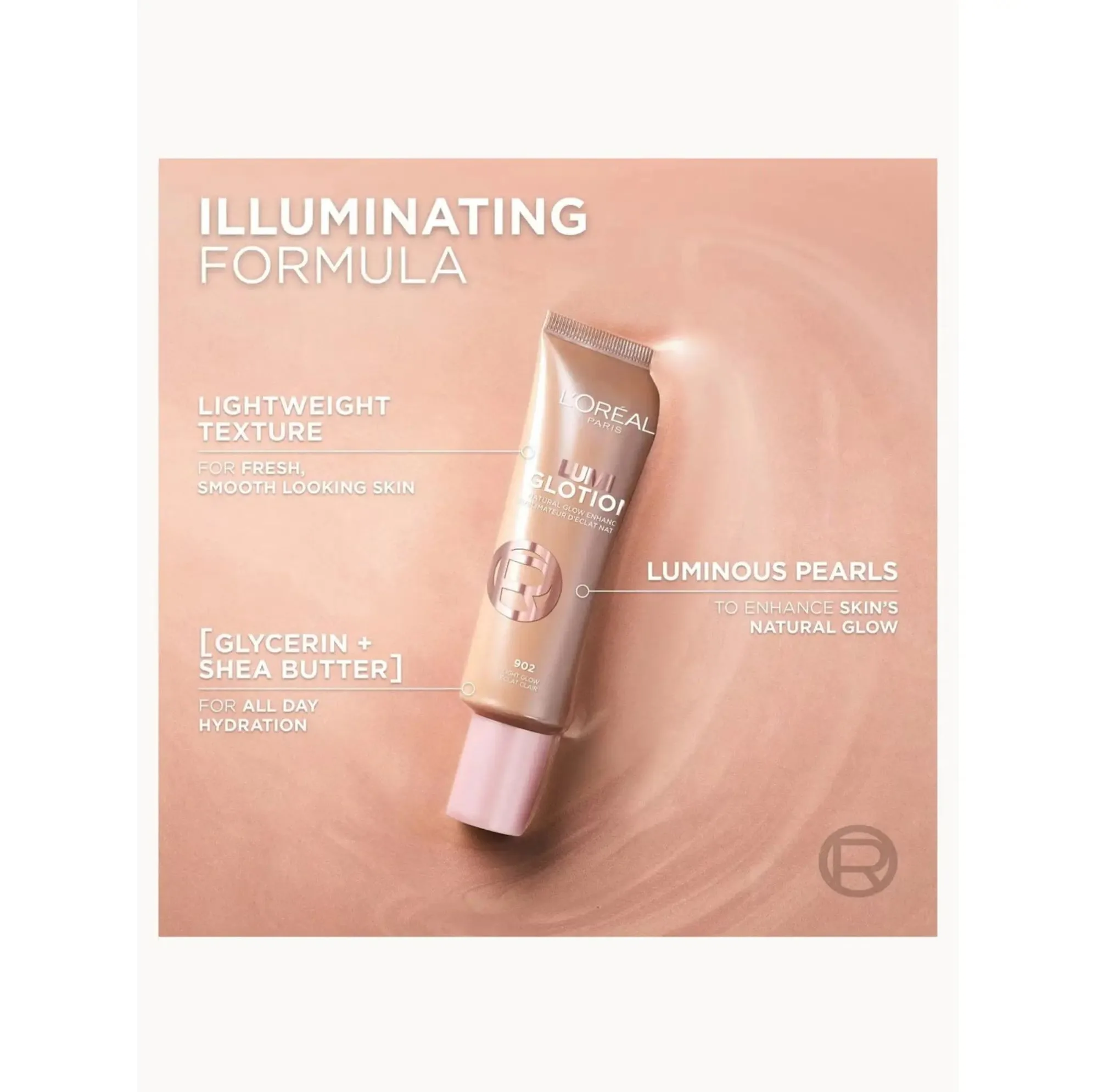 هایلایتر مایع صورت و بدن لورآل مدل Lumi Glotion رنگ Fair Glow شماره 901 تناژ صورتی براق حجم 40 میلی لیتر