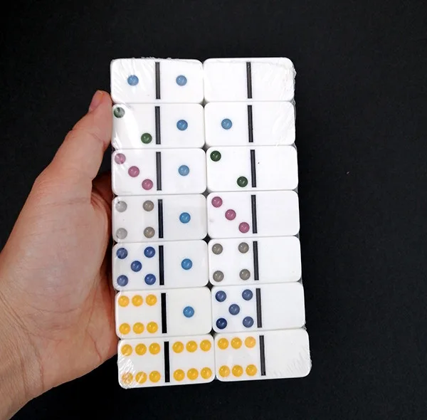 بازی فکری ناب سل مدل دومینو 28 عددی نقطه رنگی نشکن همراه با قاب فلزی کد DOUBLE SIX COLOR DOT DOMINOES NAAB002