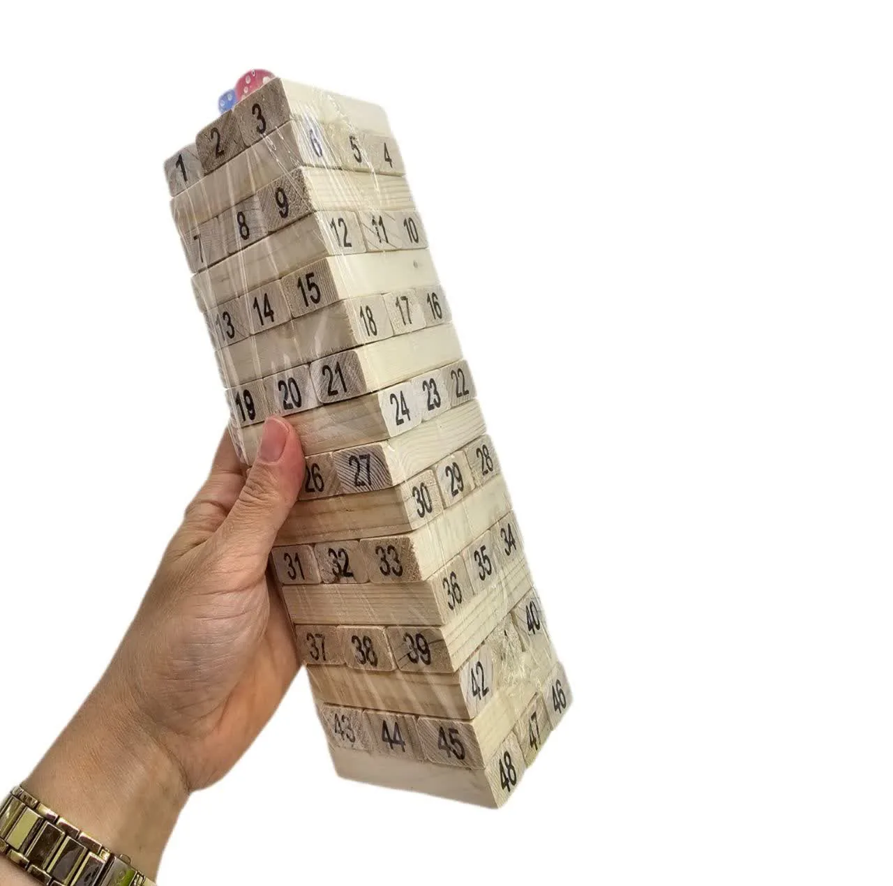 بازی فکری ناب سل مدل برج هیجان شامل 48 قطعه چوبی به همراه 2 عدد تاس کد The Tower of Excitement intellectual game includes 48 wooden pieces and 2 dice
