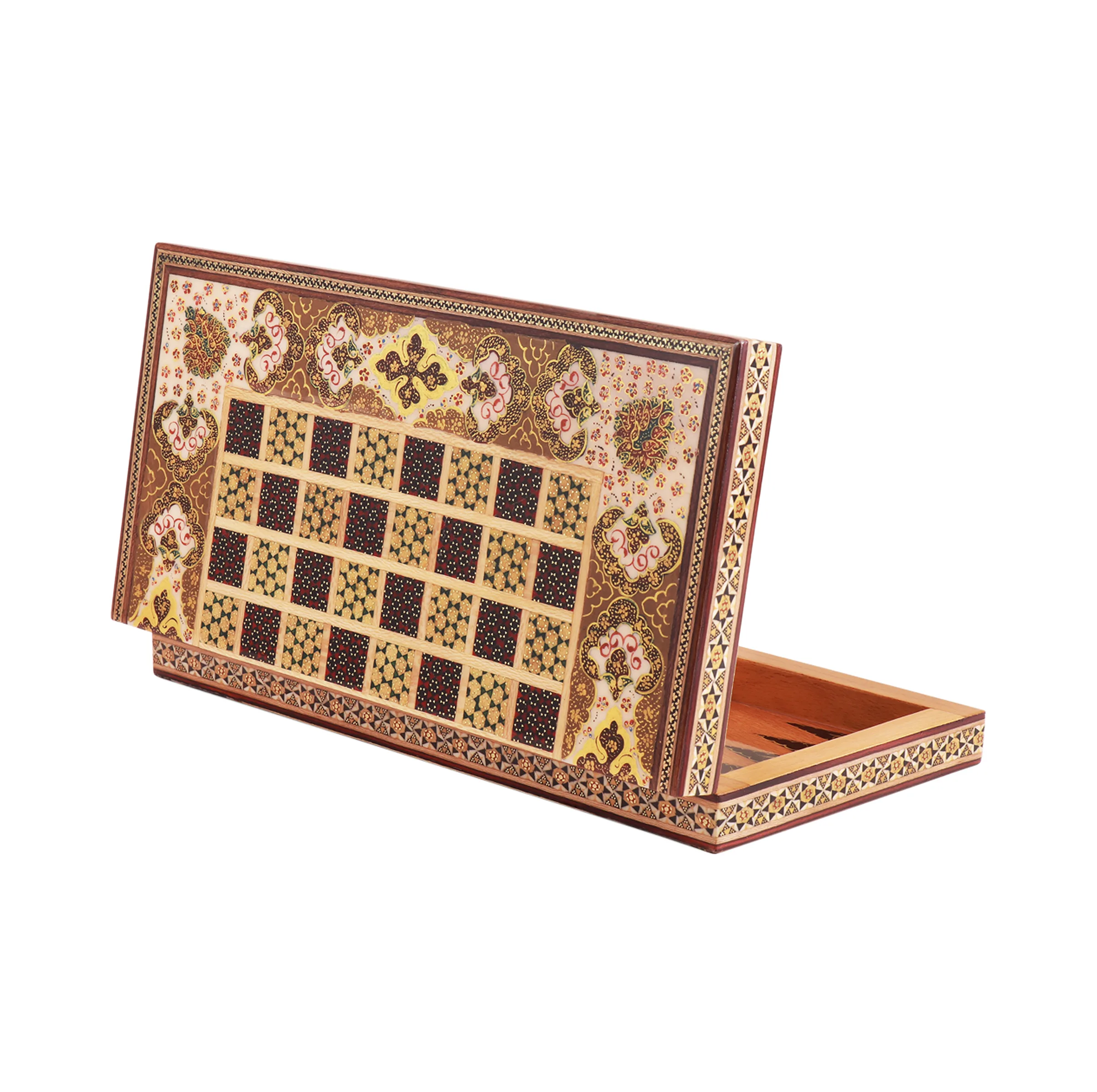 صفحه شطرنج خاتم کاری چوبی فراز هنر مدل نقاشی اسلیمی کد 2-30