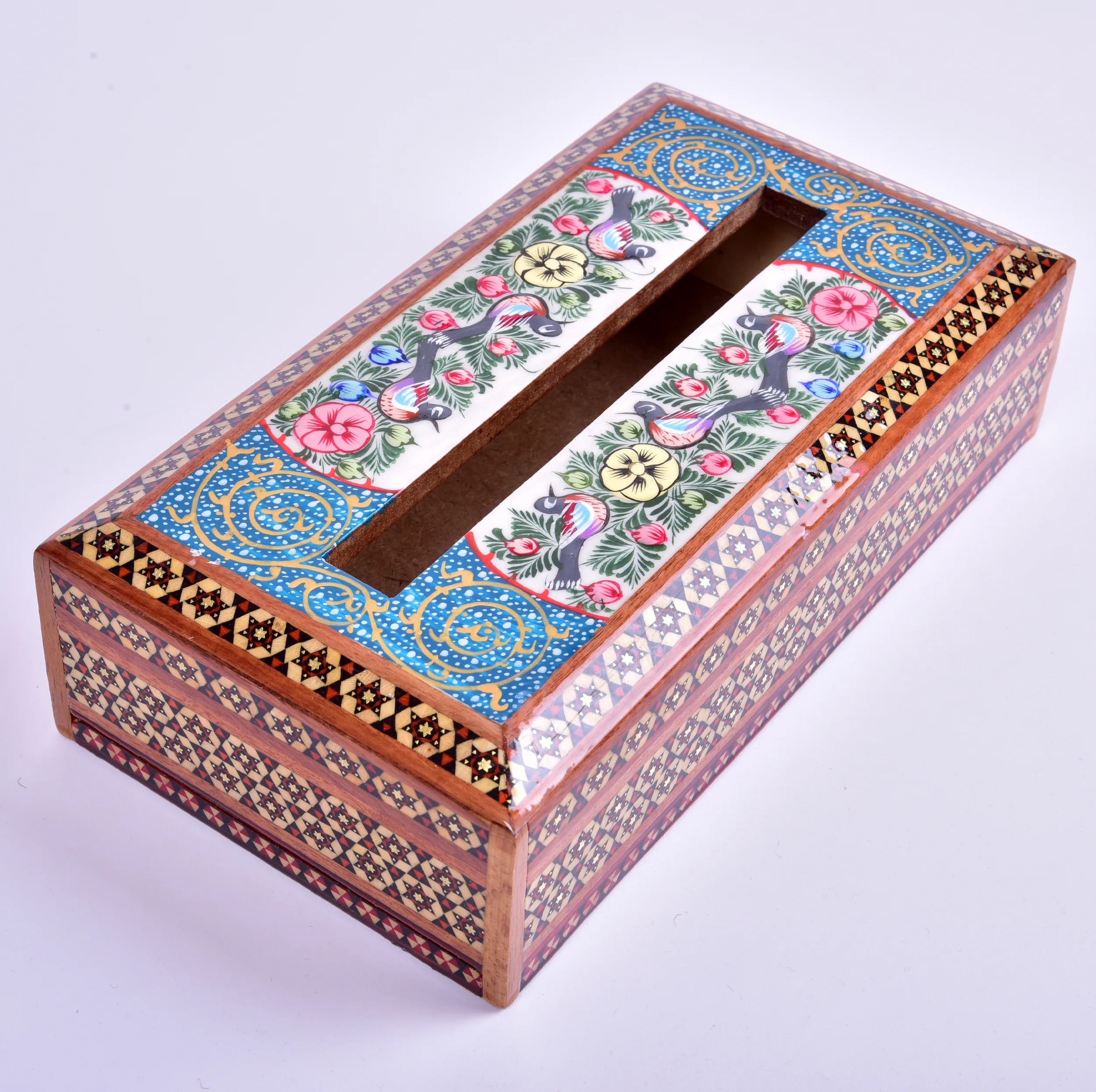 جعبه دستمال کاغذی خاتم کاری طرح بهار نو کد GB2614