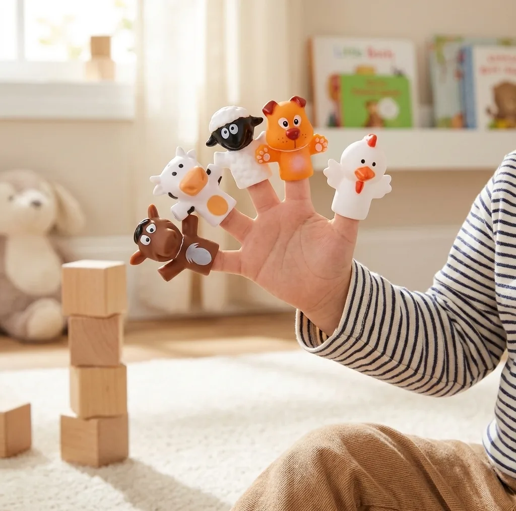 عروسک انگشتی ناب سل مدل سیلیکونی طرح حیوانات مزرعه بامزه کد FINGER PUPPET NAAB001 مجموعه 5 عددی
