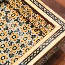 جعبه جواهرات خاتم کاری صنایع دستی فاخر  طرح خورشیدی کد FullHQGold14p10-2f3