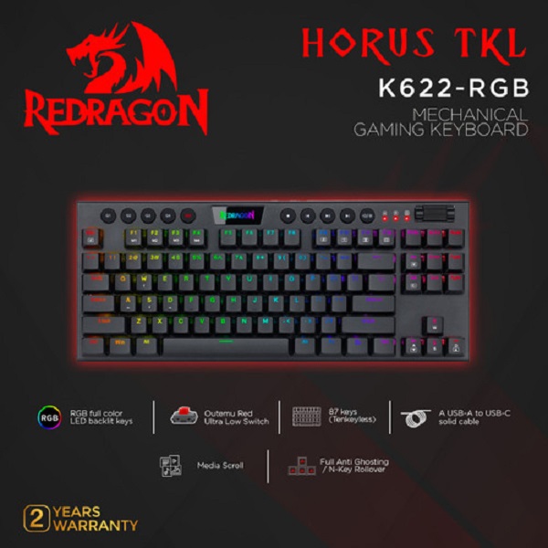 کیبورد مخصوص بازی ردراگون مدل K622 HORUS-TKL WIRED RGB