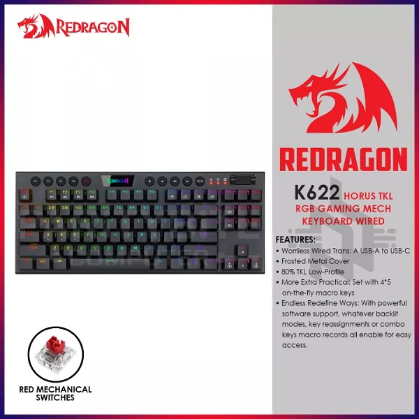 کیبورد مخصوص بازی ردراگون مدل K622 HORUS-TKL WIRED RGB