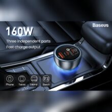 شارژر فندکی باسئوس مدل Multi-port Fast Charge 160W به همراه کابل تبدیل Usb-c