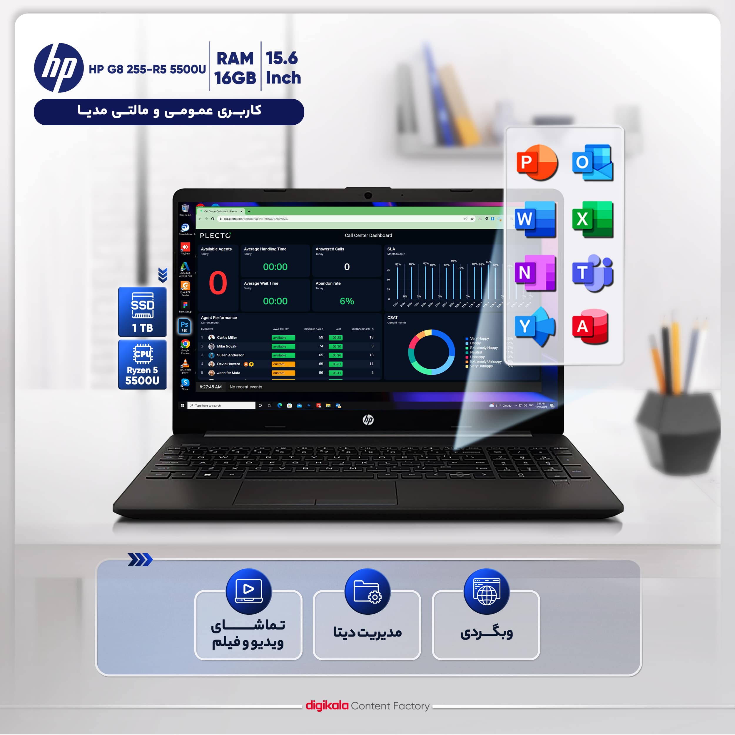 لپ تاپ 15.6 اینچی اچپی مدل G8 255-R5 5500U 16GB 1SSD - کاستوم شده